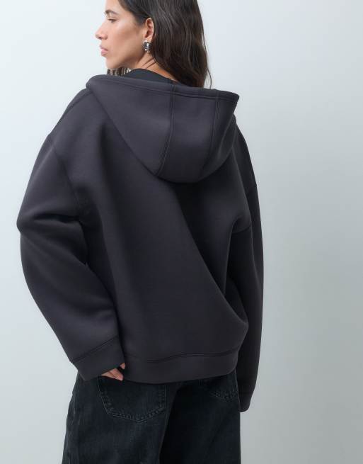 Noisy May oversized scuba-style fabric hoodie in black, 2 of 4