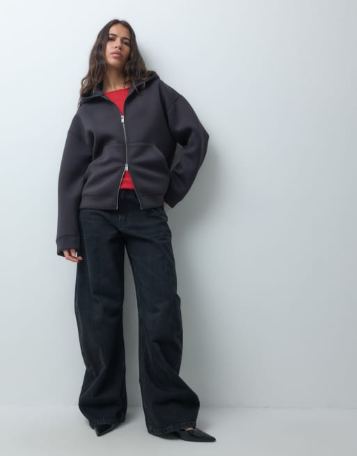 Noisy May oversized scuba-style fabric hoodie in black, 3 of 4
