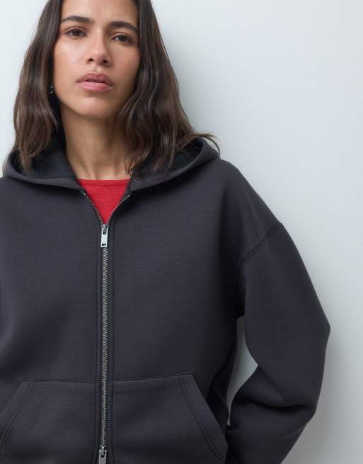 Noisy May oversized scuba-style fabric hoodie in black, 4 of 4