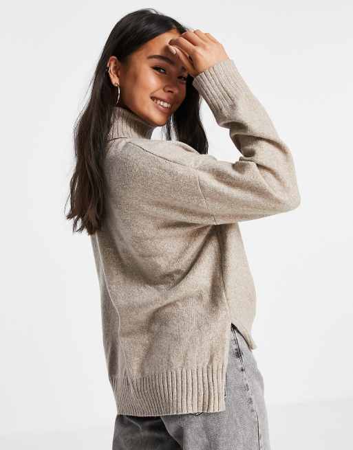 Noisy May oversized seam detail roll neck jumper in taupe ASOS