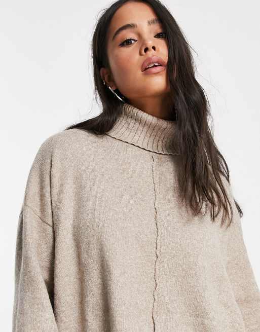 ASOS DESIGN Tall super soft roll neck with cuff detail In taupe