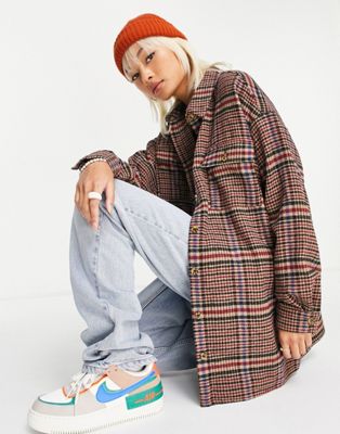Noisy May oversized shacket in brown check