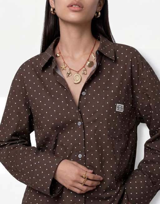 Noisy May oversized shirt co-ord in chocolate polka, 4 of 4