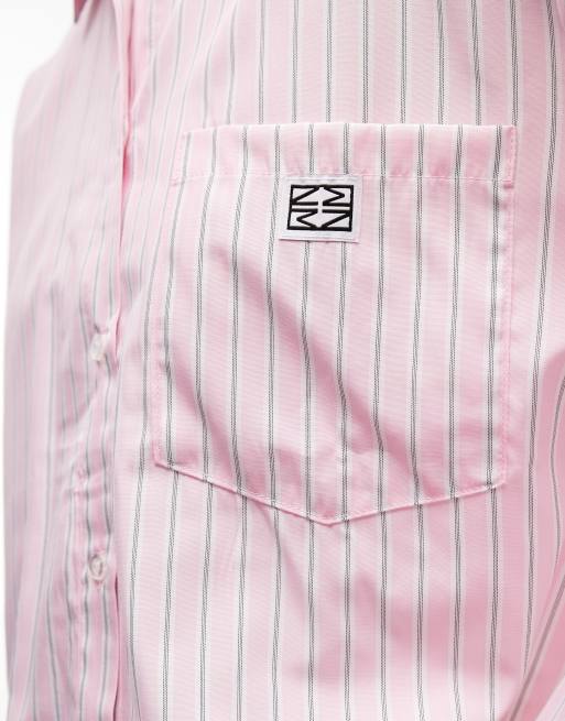 Noisy May oversized shirt co-ord in pink & white stripe, 4 of 4