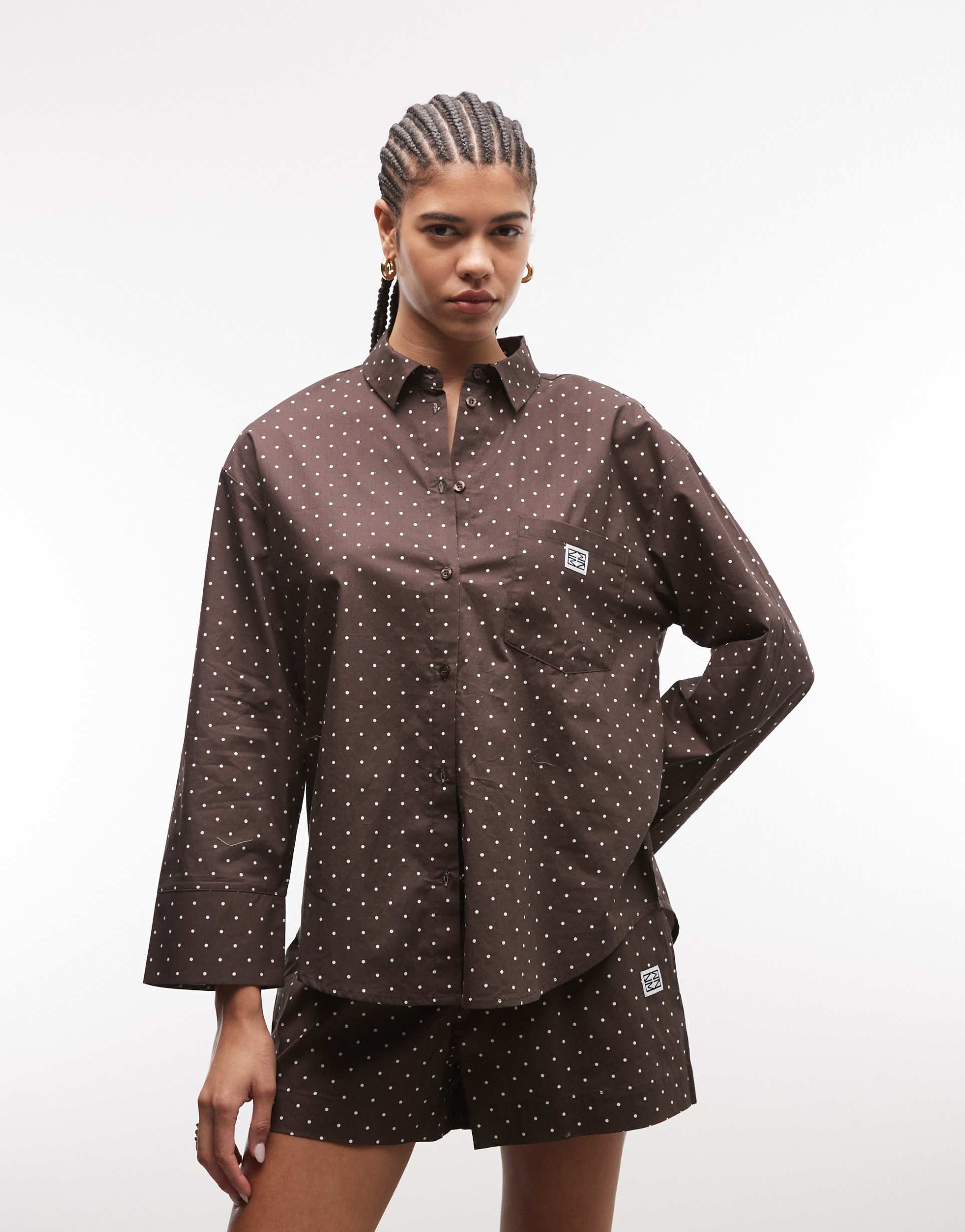 noisy may oversized shirt in chocolate polka - part of a set