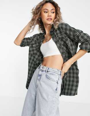 Noisy May Oversized Shirt In Khaki Check Print Asos