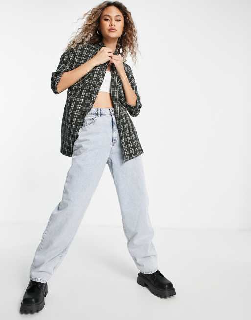Noisy May oversized shirt in khaki check print, 2 of 4