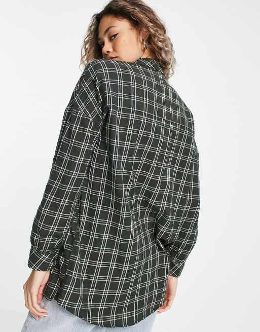 Noisy May oversized shirt in khaki check print, 3 of 4