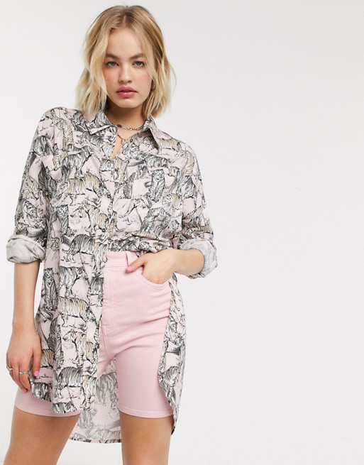 Noisy May oversized shirt in pastel tiger print