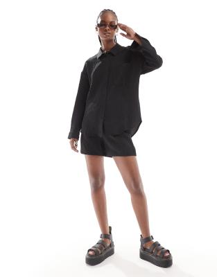 Noisy May Oversized Shirt In Ripple Texture Black - Part Of A Set