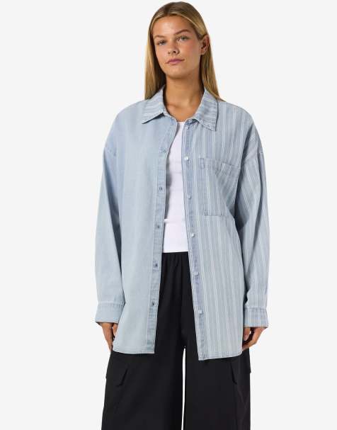Noisy May oversized skjorta med långa ärmar i mellanblå denim - view 1