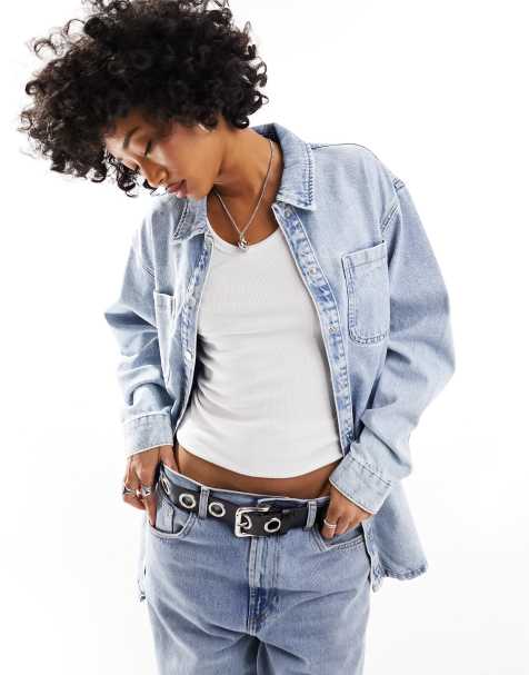 Noisy May - Oversized skjortejakke i denim i lyseblå vask - view 1