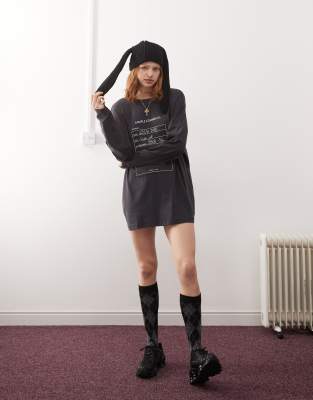 oversized t-shirt dress with sample graphic in dark gray