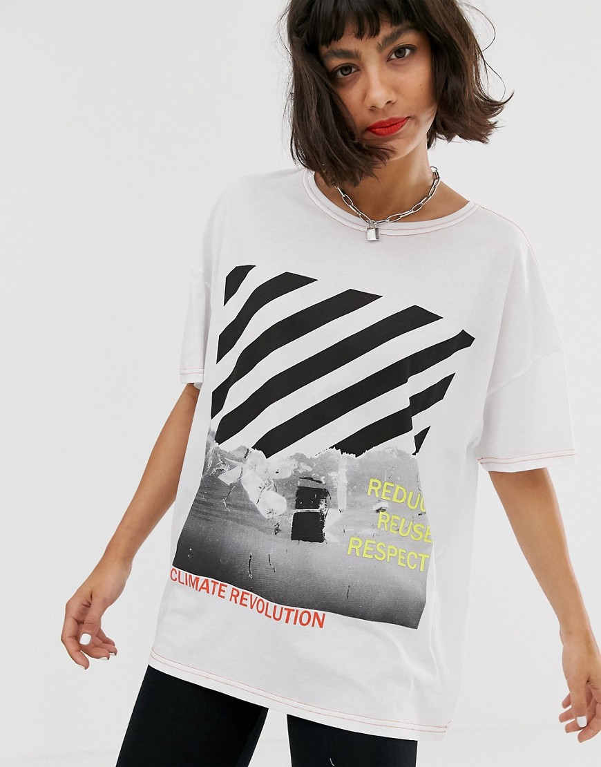 Noisy May - Oversized T-shirt met contrasterende stiksels en print-Multi