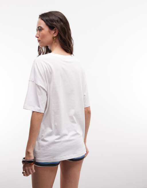 Noisy May - Oversized T-shirt met grafische print van cowboylaarzen in wit, 4 van 4