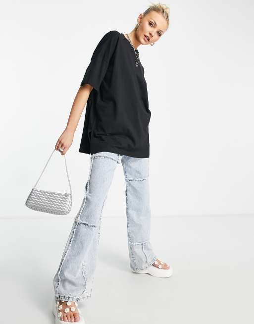 Noisy May Oversized T shirt met split aan de zijkant in zwart