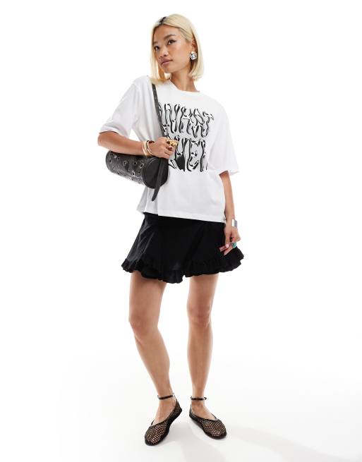 Noisy May - Oversized T-shirt met 'Whatever' print in wit, 3 van 4