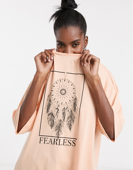 Noisy May oversized t-shirt with dream catcher motif in peach
