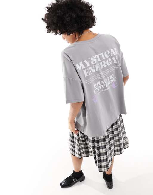 Noisy May oversized T-shirt with mystery back print in washed gray