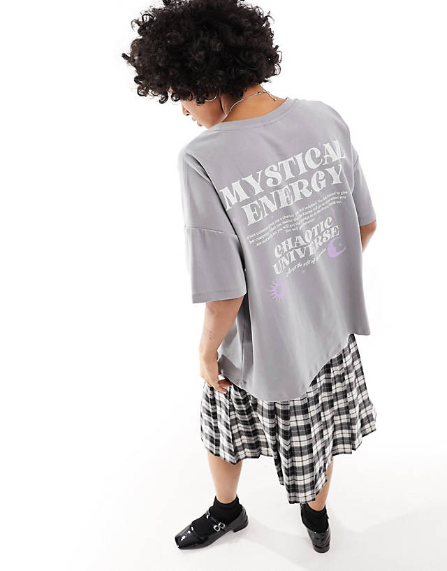 Noisy May - oversized t-shirt with mystery back print in washed grey