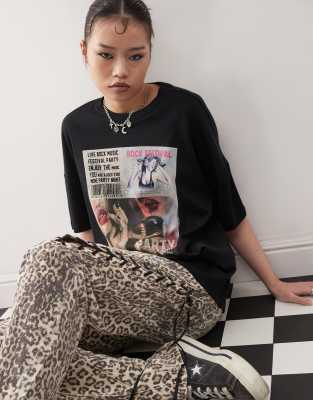 oversized t-shirt with party print in black