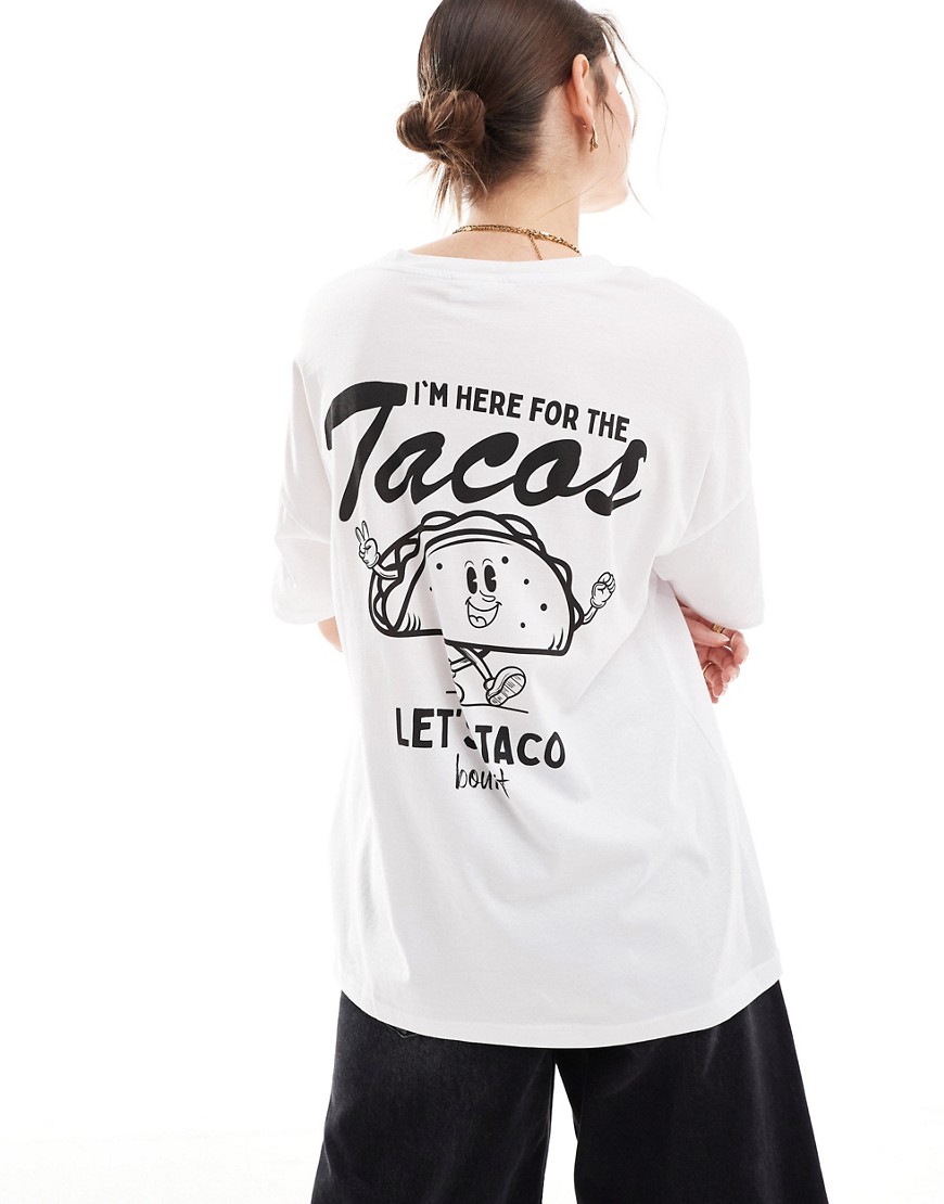 Noisy May oversized t-shirt with taco print in white