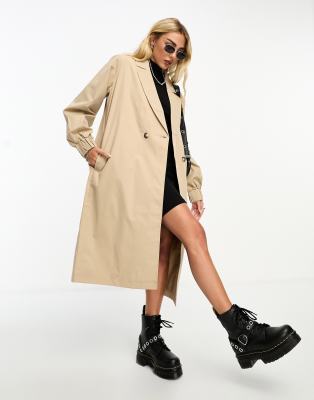 Noisy May Oversized Trench Coat In Cream-white