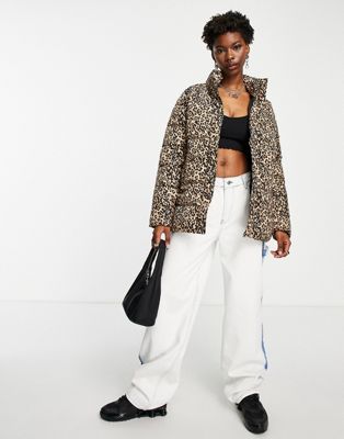 Noisy May padded jacket in leopard print