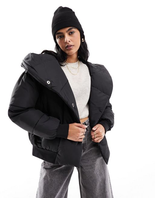 Noisy May padded jacket with oversized hood in black | ASOS