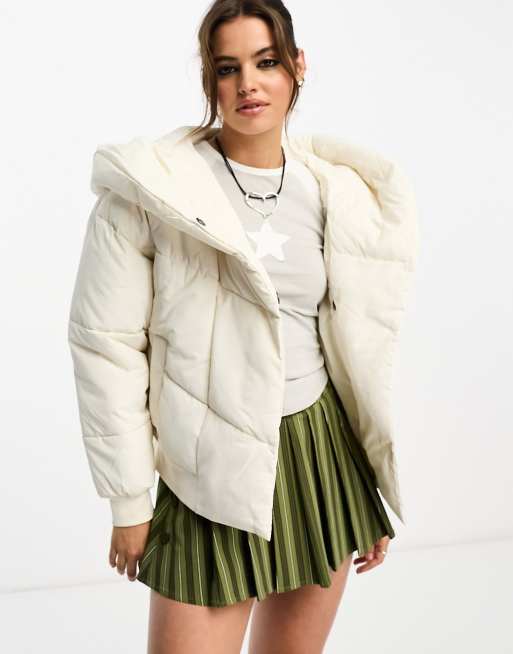 Noisy May padded jacket with oversized hood in cream | ASOS