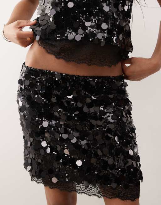 Noisy May paillette sequined mini skirt in black - part of a set, 2 of 5
