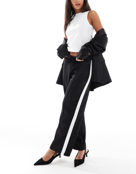 Noisy May - Pantalon droit en jersey avec bande latérale - Noir et blanc - view 1