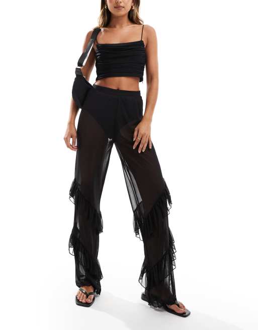 Noisy May - Pantalon en tulle avec ourlet à volants - Noir