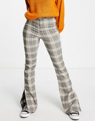 Noisy May flared trousers in grey & cream check - ASOS Price Checker