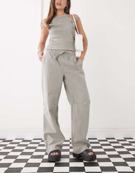Noisy May - Pantalon large à rayures avec liens devant - Gris - view 1