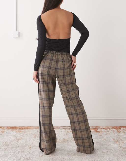 Noisy May - Pantalon large avec bande latérale à carreaux - Beige, 2 de 5