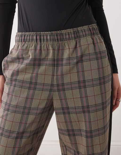 Noisy May - Pantalon large avec bande latérale à carreaux - Beige, 3 de 5