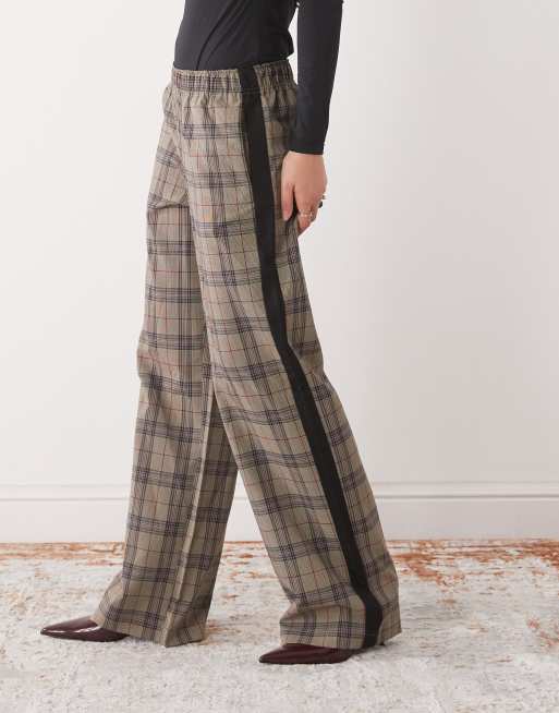 Noisy May - Pantalon large avec bande latérale à carreaux - Beige, 4 de 5