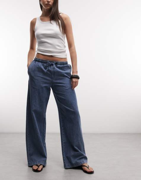 Noisy May - Pantalon large noué à la taille - Denim bleu délavé - view 1