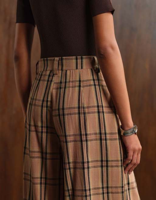 Noisy May - Pantalon large plissé à taille haute - Carreaux marron, 5 de 5