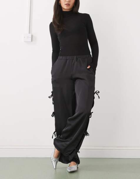 Noisy May - Pantalon satiné à détail noué - Noir - view 1