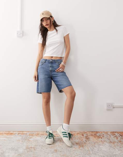 Noisy May - Pantaloncini di jeans ampi lavaggio blu medio a vita alta - view 1