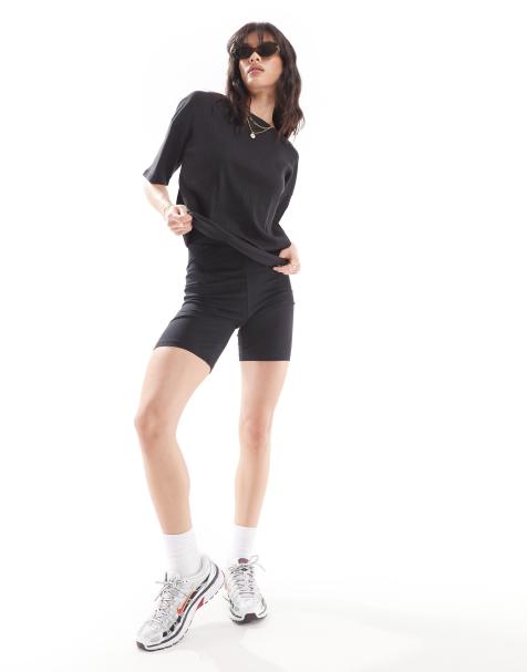 Noisy May - Pantaloncini leggings neri a coste in coordinato - view 1