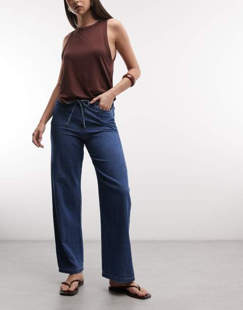 Noisy May - Pantalones azul medio de pernera ancha con lazada en la cintura - view 1