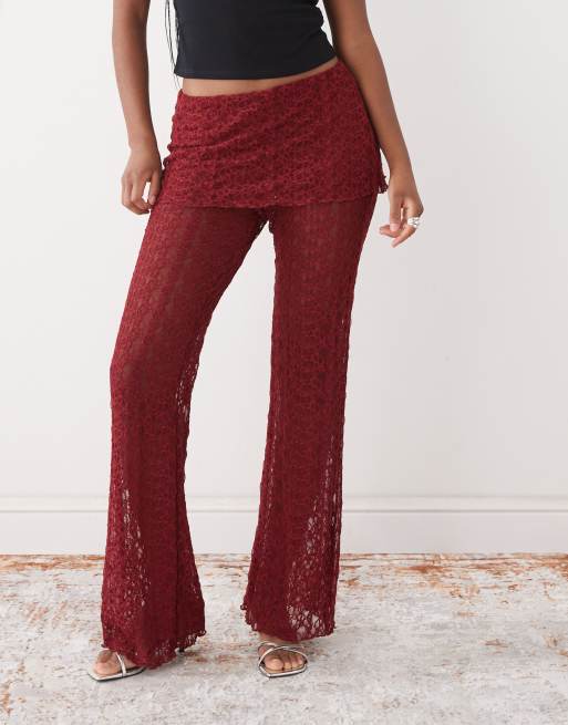 Noisy May - Pantaloni rosso scuro con gonna in pizzo sovrapposta, 2 di 5