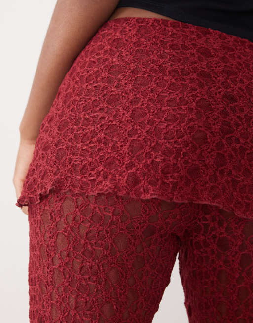 Noisy May - Pantaloni rosso scuro con gonna in pizzo sovrapposta, 3 di 5