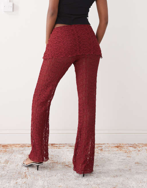 Noisy May - Pantaloni rosso scuro con gonna in pizzo sovrapposta, 4 di 5