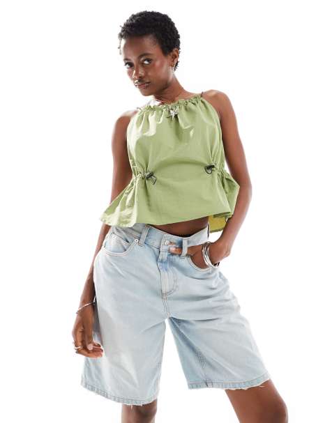 Noisy May parachute cami top in sage green - view 1