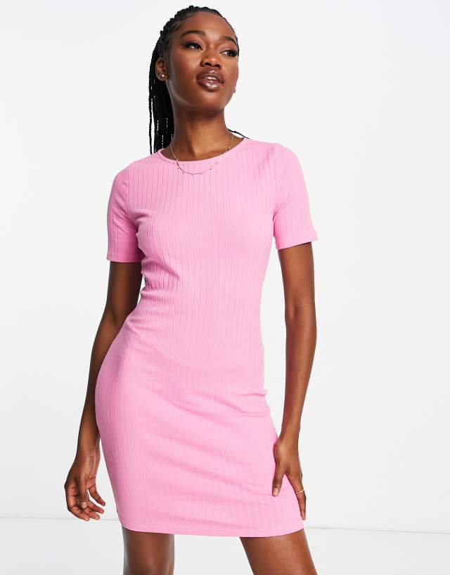 Noisy May Paula body-conscious mini T-shirt dress in pink