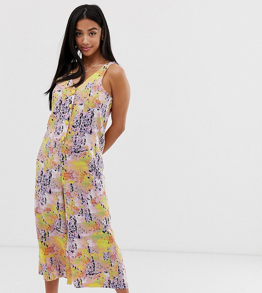 Noisy May Petite abstract print wide leg jumpsuit-Cream